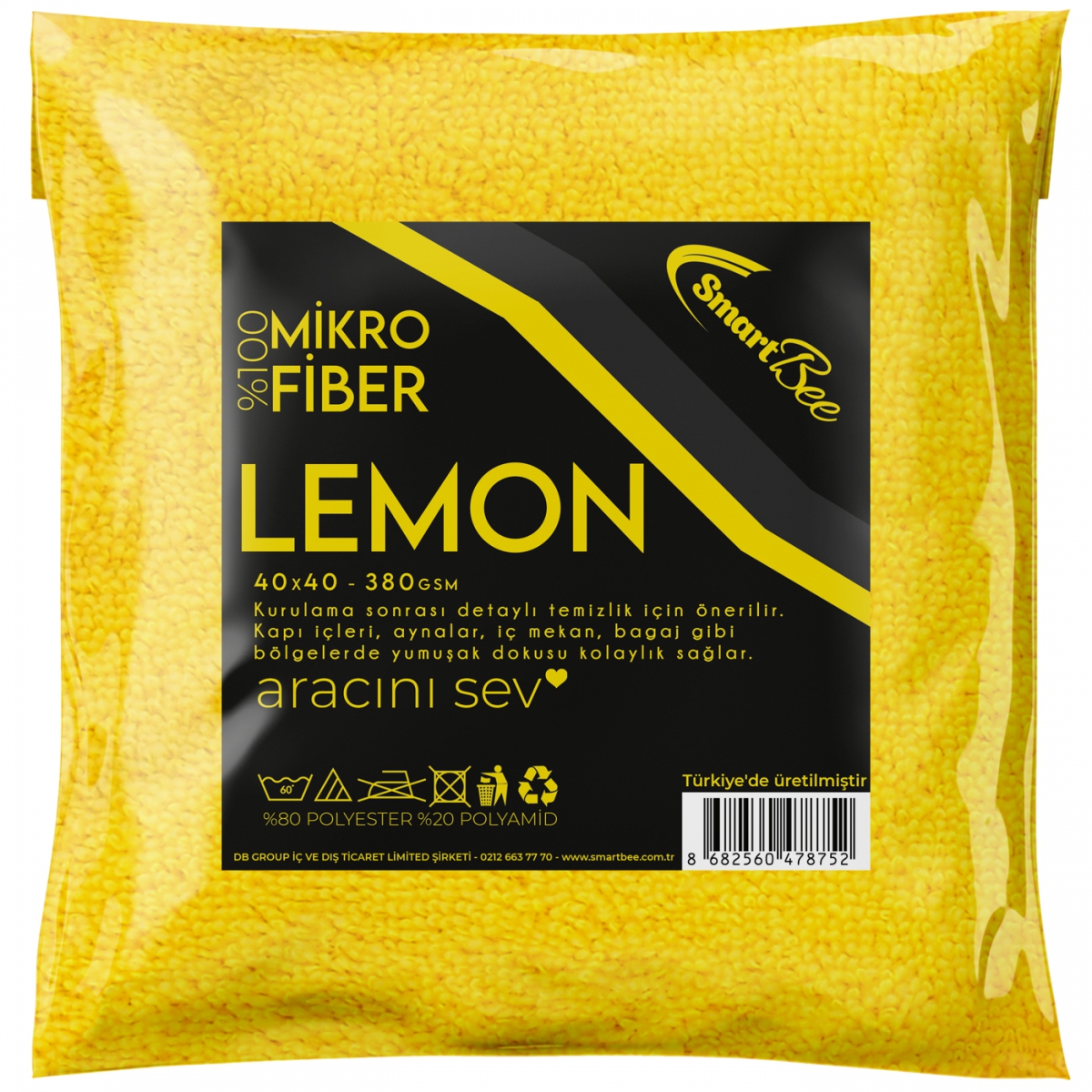 Lemon Mikrofiber Detaylı Temizlik Bezi 40×40 380gsm – Sarı