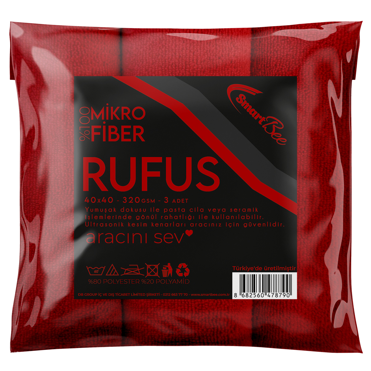 Rufus 3adet Mikrofiber Lazer Kesim Cila Bezi 40x40 320gsm - Kırmızı